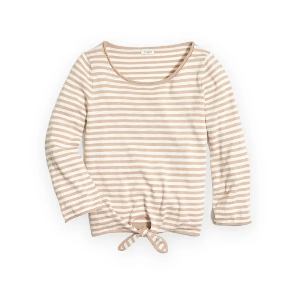 J. Crew Boat Neck Three Quarter Sleeve Striped Bow Tie Front Blouse